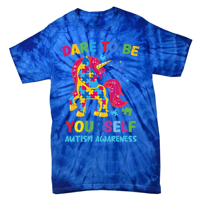 Dare To Be Yourself Unicorn Autism Awareness Gift Tie-Dye T-Shirt