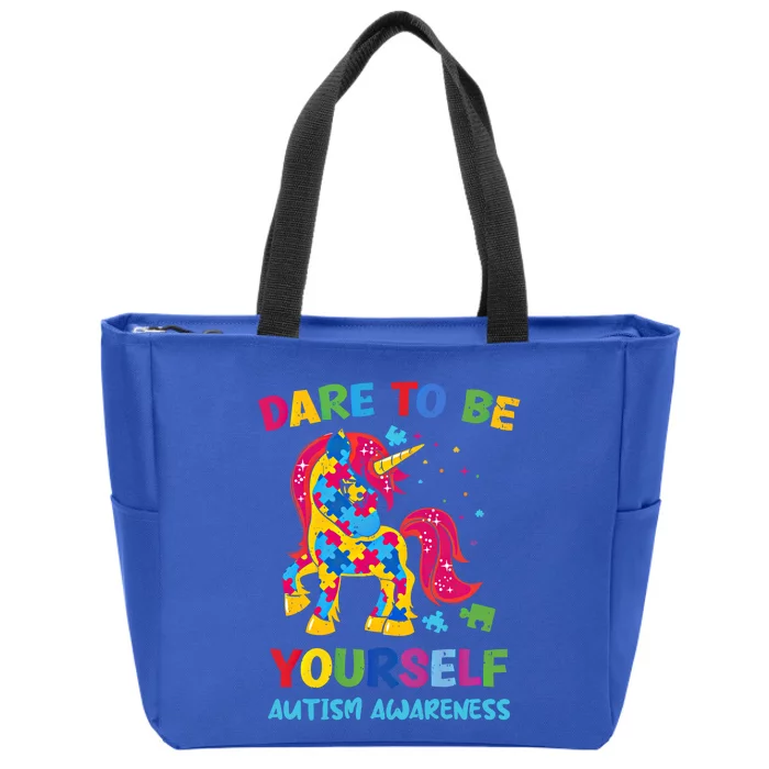 Dare To Be Yourself Unicorn Autism Awareness Gift Zip Tote Bag