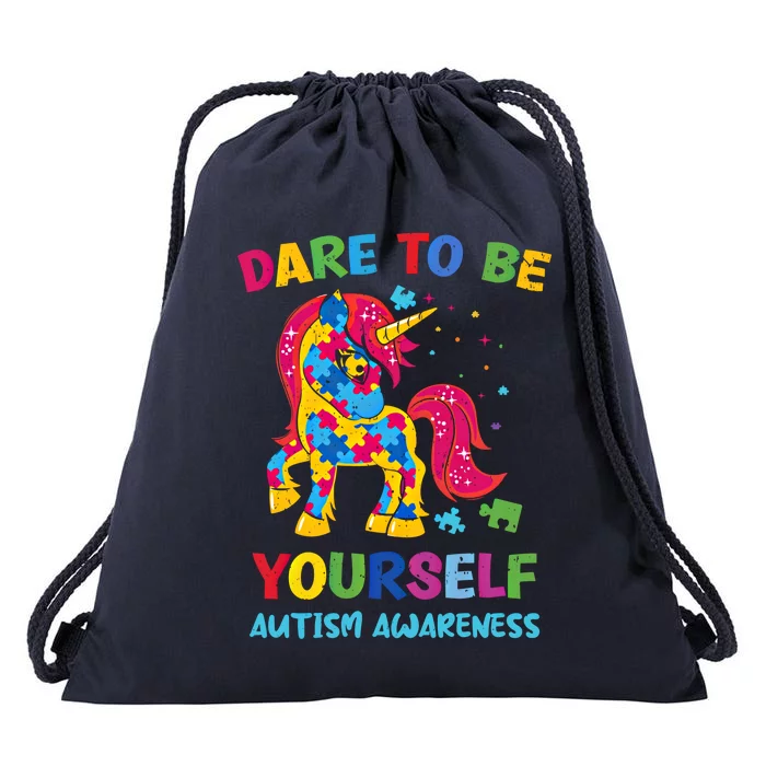 Dare To Be Yourself Unicorn Autism Awareness Gift Drawstring Bag