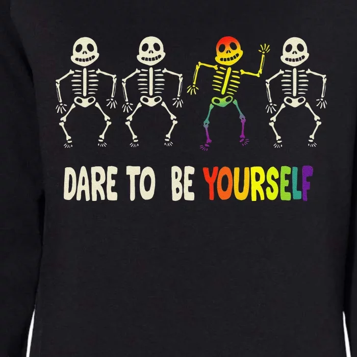 Dare To Be Yourself Cute Lgbt Pride Bones Rainbow Womens California Wash Sweatshirt