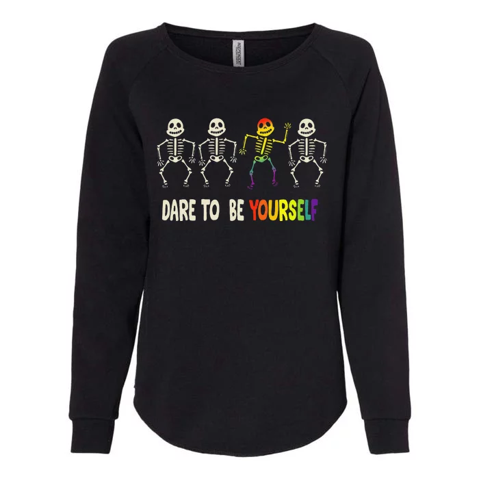 Dare To Be Yourself Cute Lgbt Pride Bones Rainbow Womens California Wash Sweatshirt