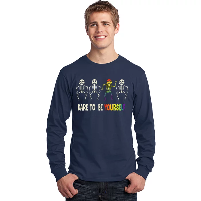 Dare To Be Yourself Cute Lgbt Pride Bones Rainbow Long Sleeve Shirt