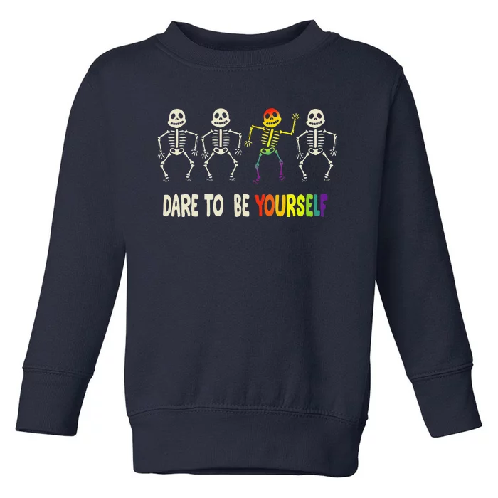 Dare To Be Yourself Cute Lgbt Pride Bones Rainbow Toddler Sweatshirt