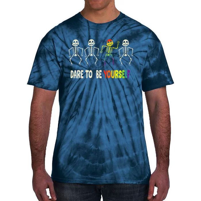 Dare To Be Yourself Cute Lgbt Pride Bones Rainbow Tie-Dye T-Shirt