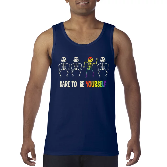 Dare To Be Yourself Cute Lgbt Pride Bones Rainbow Tank Top