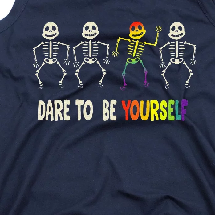 Dare To Be Yourself Cute Lgbt Pride Bones Rainbow Tank Top