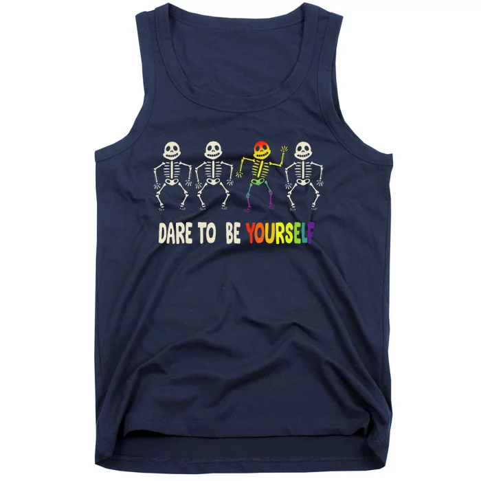 Dare To Be Yourself Cute Lgbt Pride Bones Rainbow Tank Top