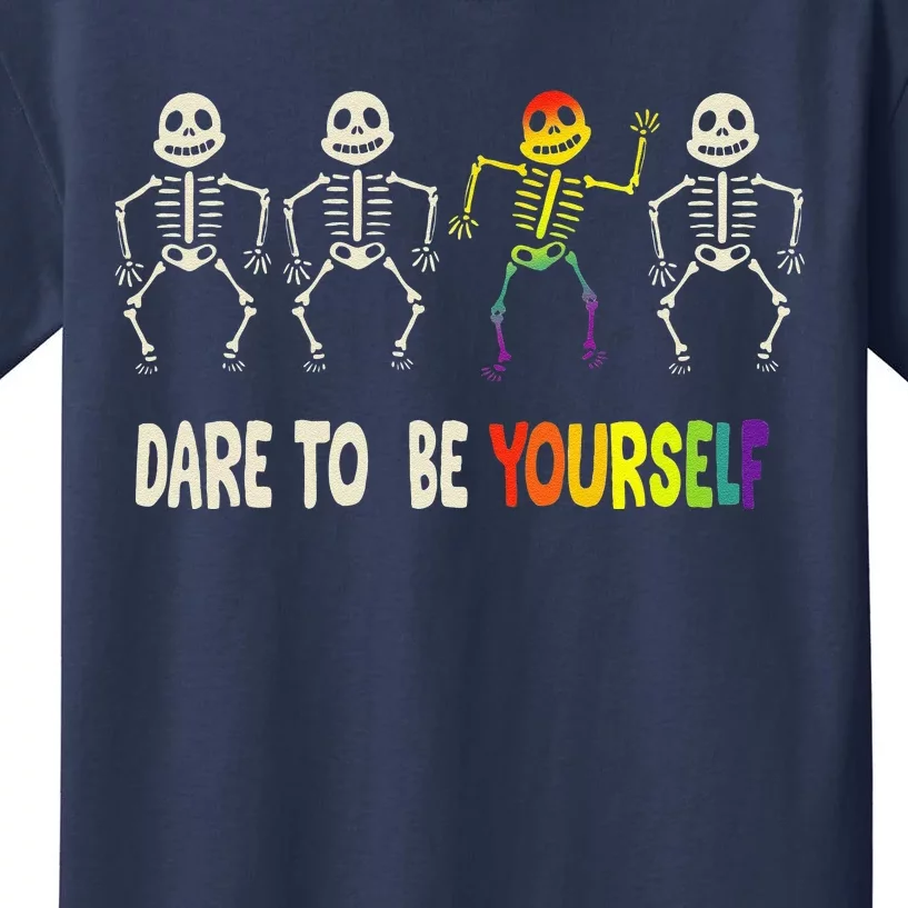 Dare To Be Yourself Cute Lgbt Pride Bones Rainbow Kids T-Shirt