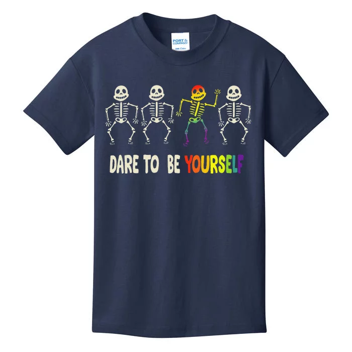 Dare To Be Yourself Cute Lgbt Pride Bones Rainbow Kids T-Shirt