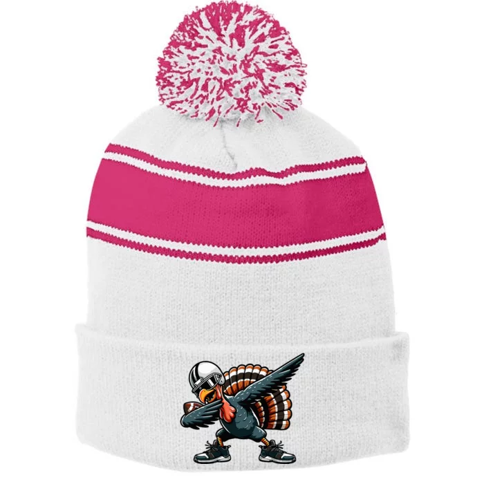 Dabbing Turkey Bowl Football Thanksgiving Stripe Pom Pom Beanie