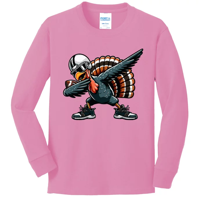 Dabbing Turkey Bowl Football Thanksgiving Kids Long Sleeve Shirt