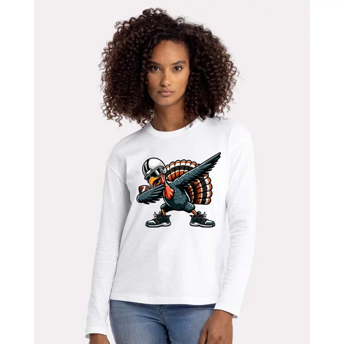 Dabbing Turkey Bowl Football Thanksgiving Womens Cotton Relaxed Long Sleeve T-Shirt