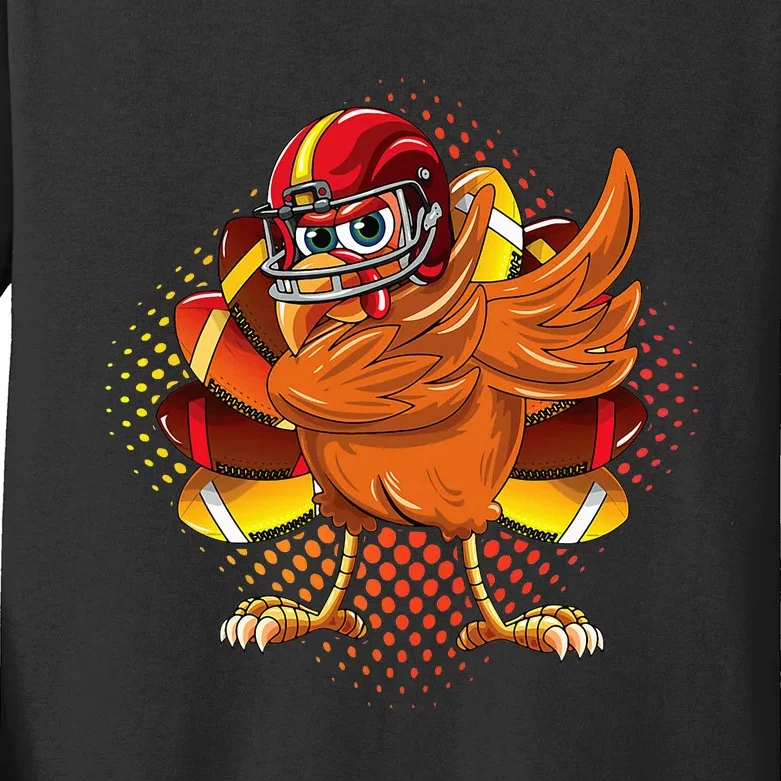 Dabbing Turkey Bowl Football Thanksgiving Kids Long Sleeve Shirt