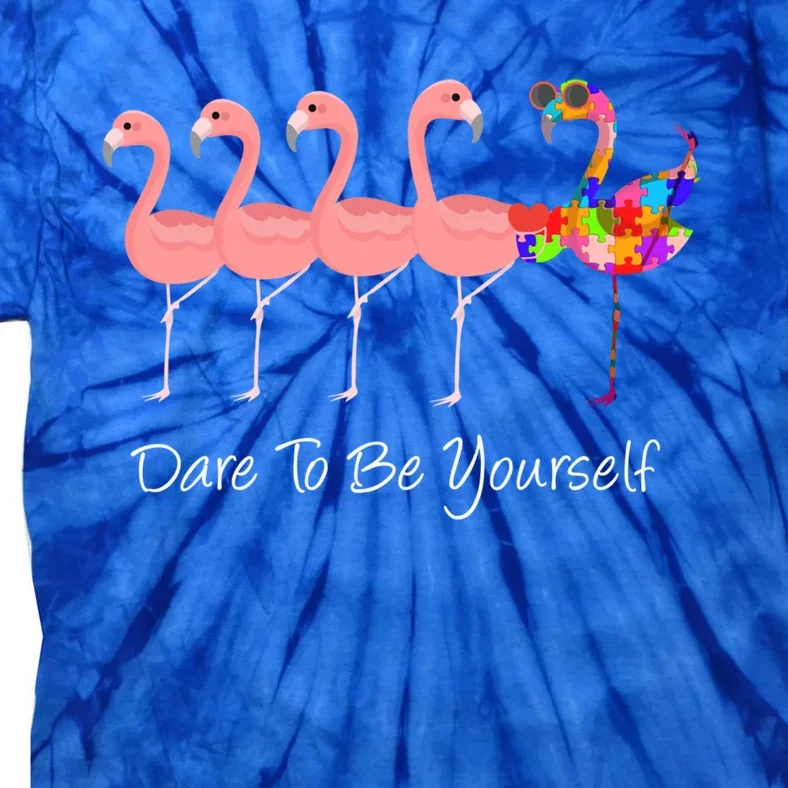 Dare To Be Yours Autism Awareness Pink Flamingo Gift Tie-Dye T-Shirt