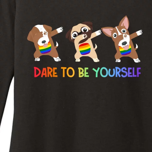 Dare To Be Yours Awesome Dabbing Dogs Rainbow Lgbt Pride Meaningful Gift Womens CVC Long Sleeve Shirt