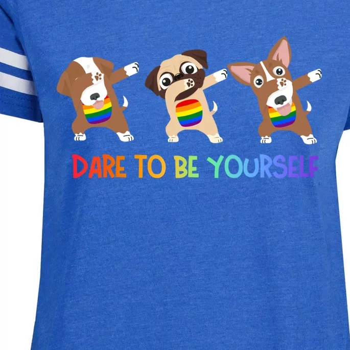 Dare To Be Yours Awesome Dabbing Dogs Rainbow Lgbt Pride Meaningful Gift Enza Ladies Jersey Football T-Shirt