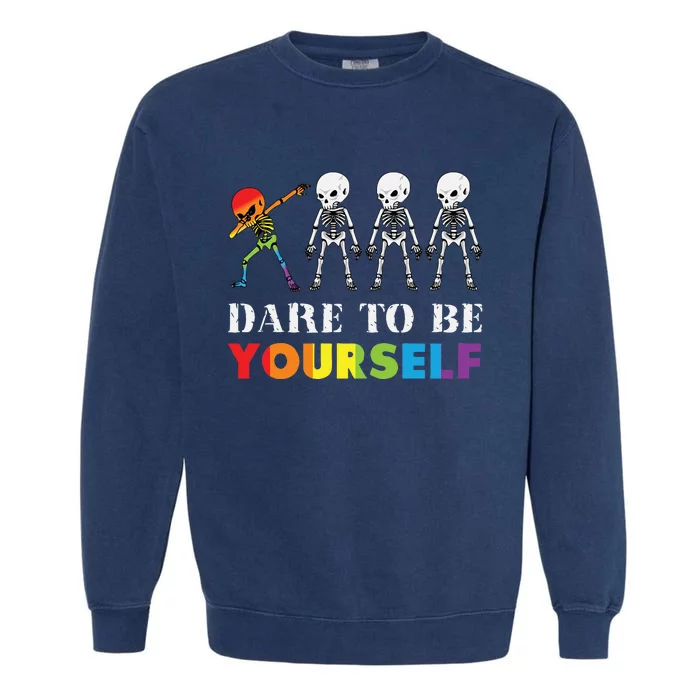 Dare To Be Yourself Halloween Costume Rainbow Skeleton Garment-Dyed Sweatshirt