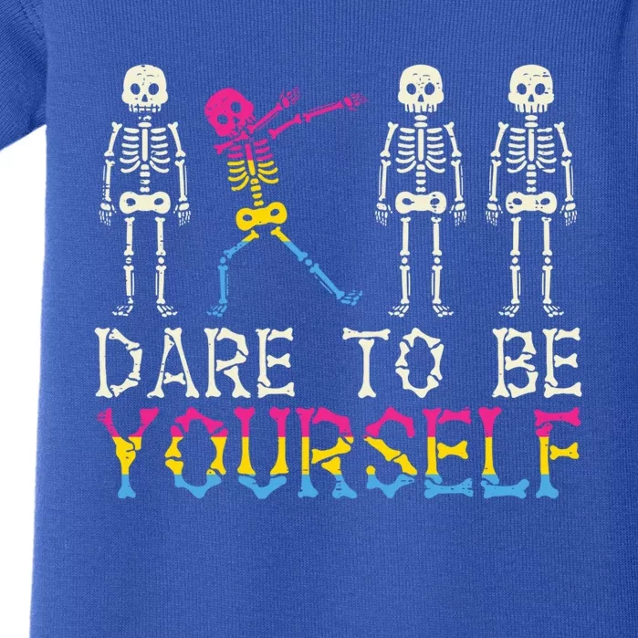 Dare To Be Yourself Skeleton Dab Pansexual Pan Pride Flag Cute Gift Baby Bodysuit