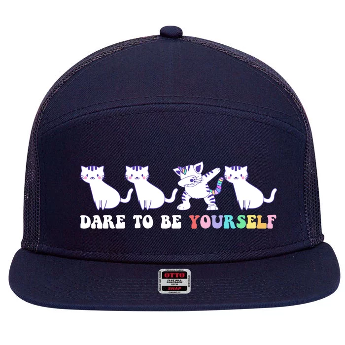 Dare To Be Yours Cute Gift Idea For A Caticorn Lovers Gift 7 Panel Mesh Trucker Snapback Hat