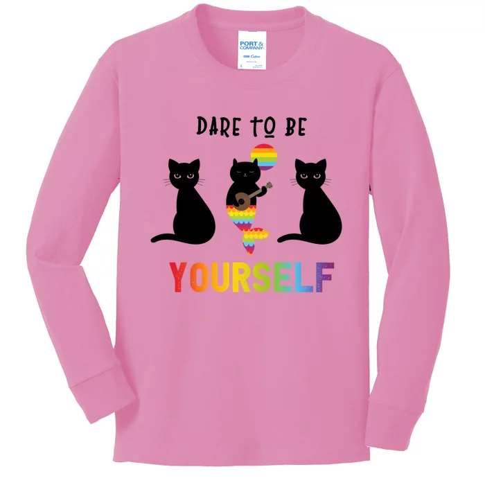 Dare To Be Yours Cute Lgbt Pride Cat Mermaid Funny Great Gift Kids Long Sleeve Shirt