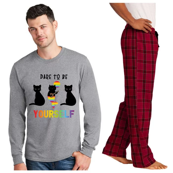 Dare To Be Yours Cute Lgbt Pride Cat Mermaid Funny Great Gift Long Sleeve Pajama Set