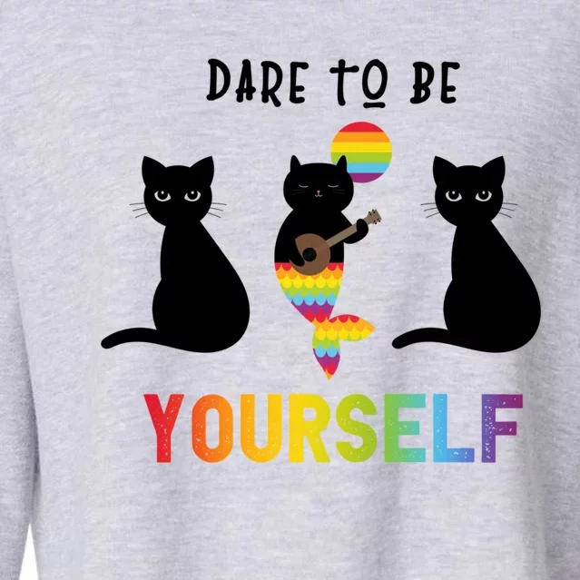 Dare To Be Yours Cute Lgbt Pride Cat Mermaid Funny Great Gift Cropped Pullover Crew