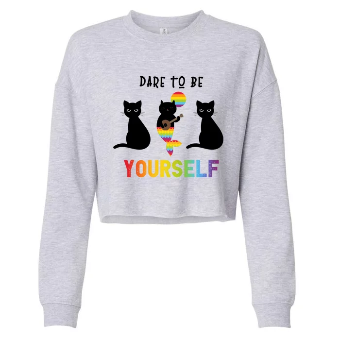 Dare To Be Yours Cute Lgbt Pride Cat Mermaid Funny Great Gift Cropped Pullover Crew