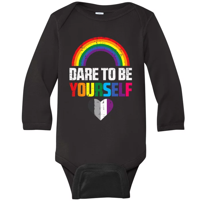 Dare To Be Yourself Asexual Ace Pride Flag LGBTQ Baby Long Sleeve Bodysuit