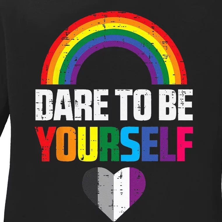 Dare To Be Yourself Asexual Ace Pride Flag LGBTQ Ladies Long Sleeve Shirt