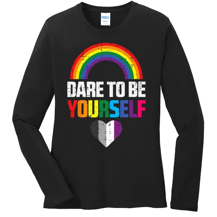 Dare To Be Yourself Asexual Ace Pride Flag LGBTQ Ladies Long Sleeve Shirt