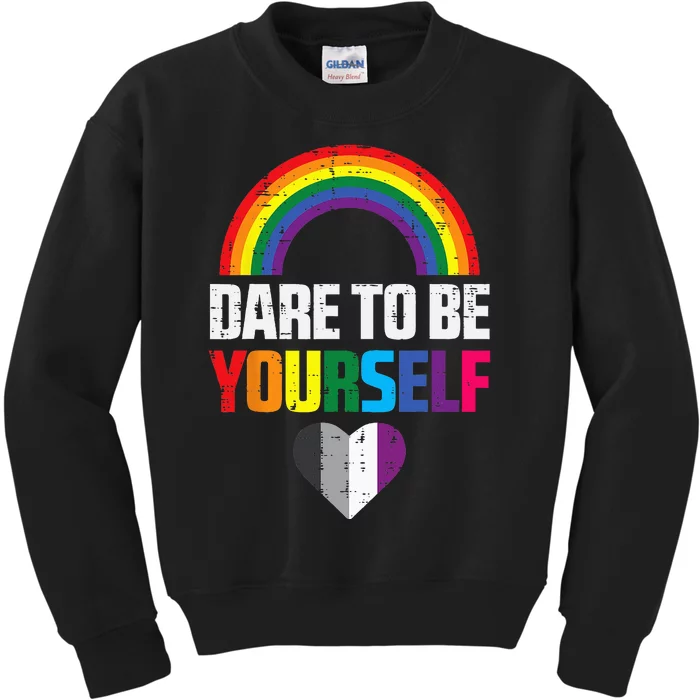 Dare To Be Yourself Asexual Ace Pride Flag LGBTQ Kids Sweatshirt