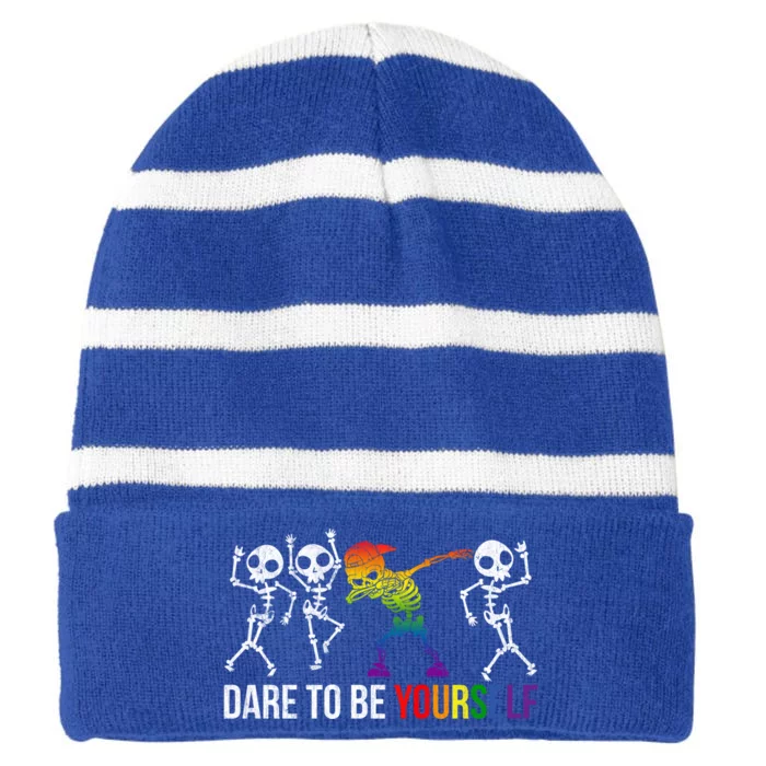 Dare To Be Yours Dab Dance Lgbt Pride Gift Skeleton Gift Striped Beanie with Solid Band