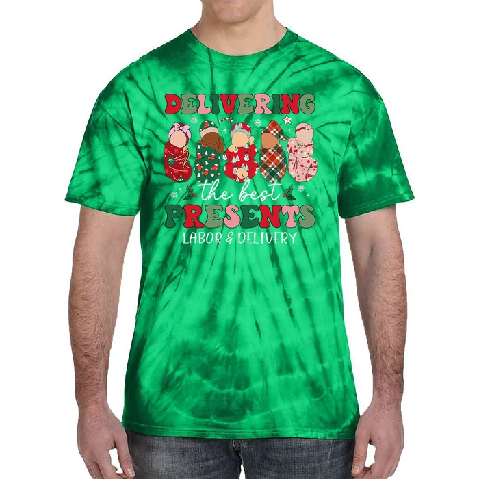 Delivering The Best Presents Labor Delivery Nurse Christmas Tie-Dye T-Shirt