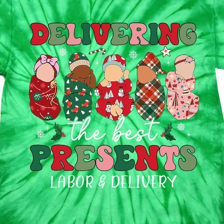 Delivering The Best Presents Labor Delivery Nurse Christmas Tie-Dye T-Shirt