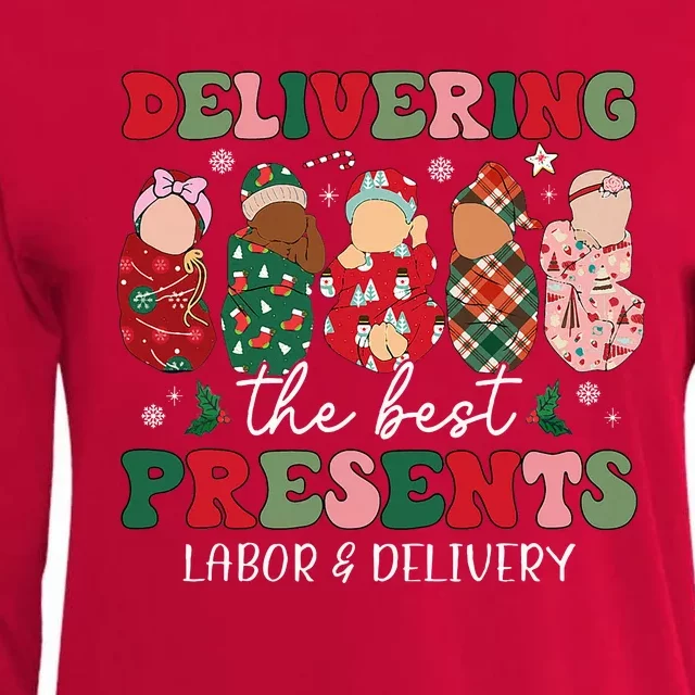 Delivering The Best Presents Labor Delivery Nurse Christmas Womens Cotton Relaxed Long Sleeve T-Shirt