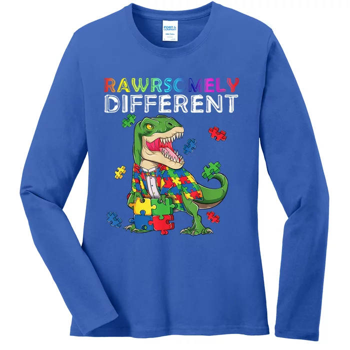 Dare To Be Yours Different Autism Awareness Dinosaur Cool Gift Ladies Long Sleeve Shirt