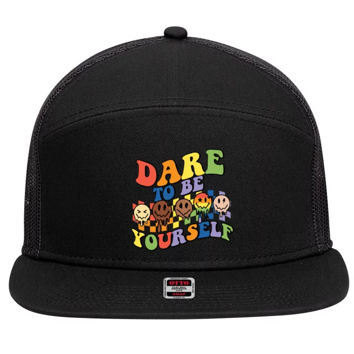 Dare To Be Yourself LGBT Rainbow Flag Pride Month 7 Panel Mesh Trucker Snapback Hat