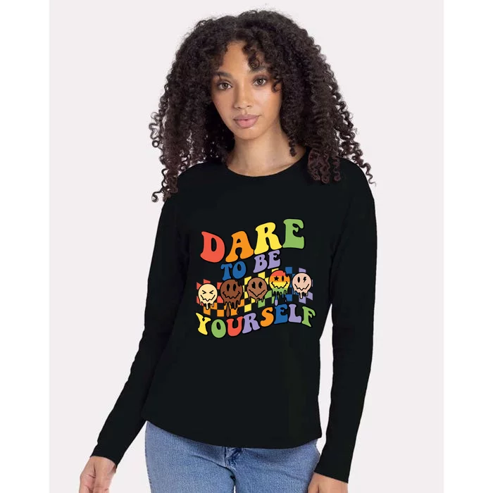 Dare To Be Yourself LGBT Rainbow Flag Pride Month Womens Cotton Relaxed Long Sleeve T-Shirt