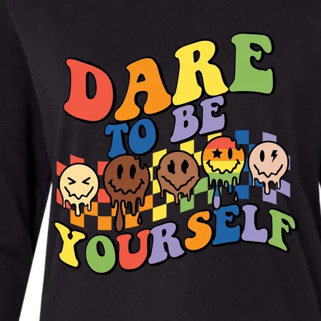 Dare To Be Yourself LGBT Rainbow Flag Pride Month Womens Cotton Relaxed Long Sleeve T-Shirt