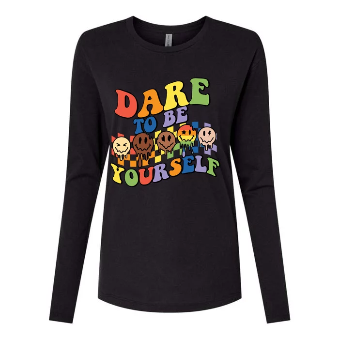 Dare To Be Yourself LGBT Rainbow Flag Pride Month Womens Cotton Relaxed Long Sleeve T-Shirt