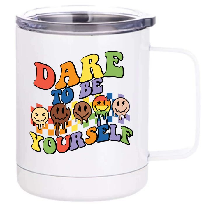 Dare To Be Yourself LGBT Rainbow Flag Pride Month Front & Back 12oz Stainless Steel Tumbler Cup