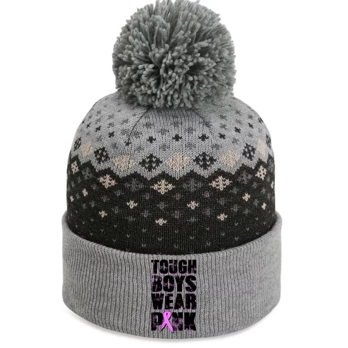 Distressed Tough Boys Wear Pink Breast Cancer Awareness The Baniff Cuffed Pom Beanie