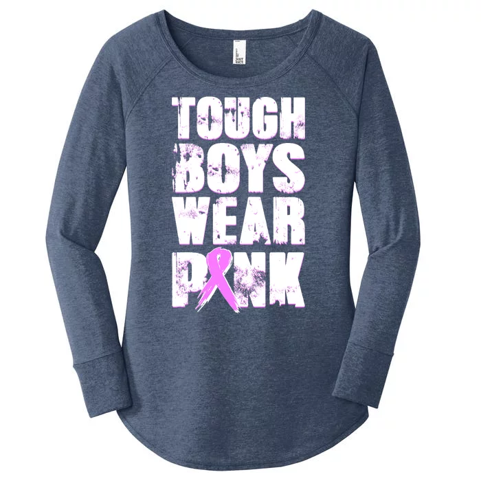 Distressed Tough Boys Wear Pink Breast Cancer Awareness Women's Perfect Tri Tunic Long Sleeve Shirt