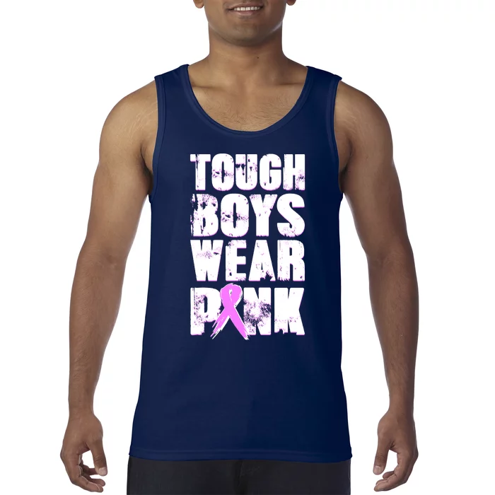 Distressed Tough Boys Wear Pink Breast Cancer Awareness Tank Top