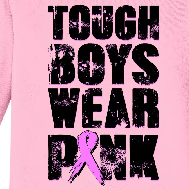 Distressed Tough Boys Wear Pink Breast Cancer Awareness Baby Long Sleeve Bodysuit