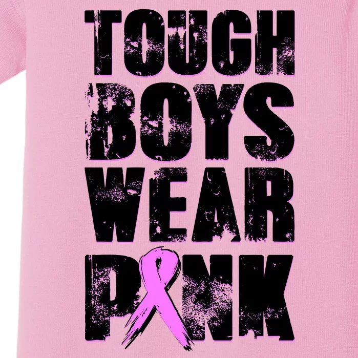 Distressed Tough Boys Wear Pink Breast Cancer Awareness Baby Bodysuit