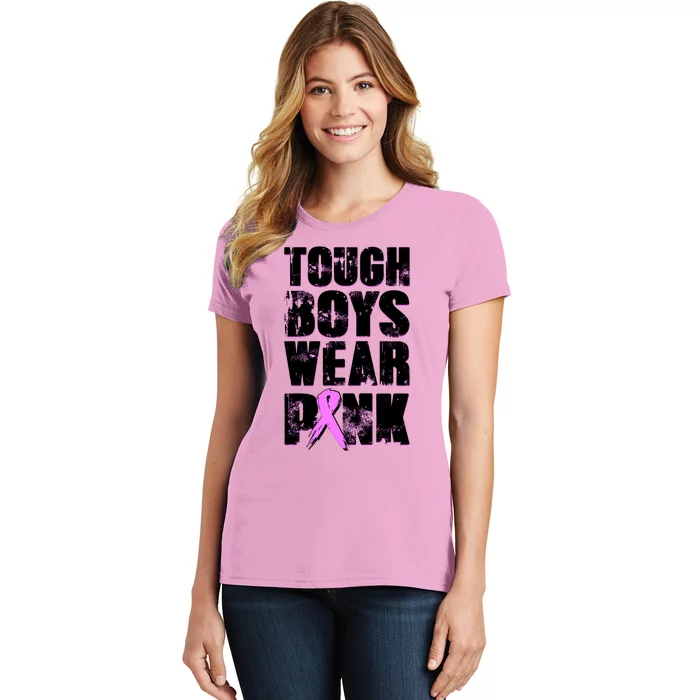 Distressed Tough Boys Wear Pink Breast Cancer Awareness Women's T-Shirt