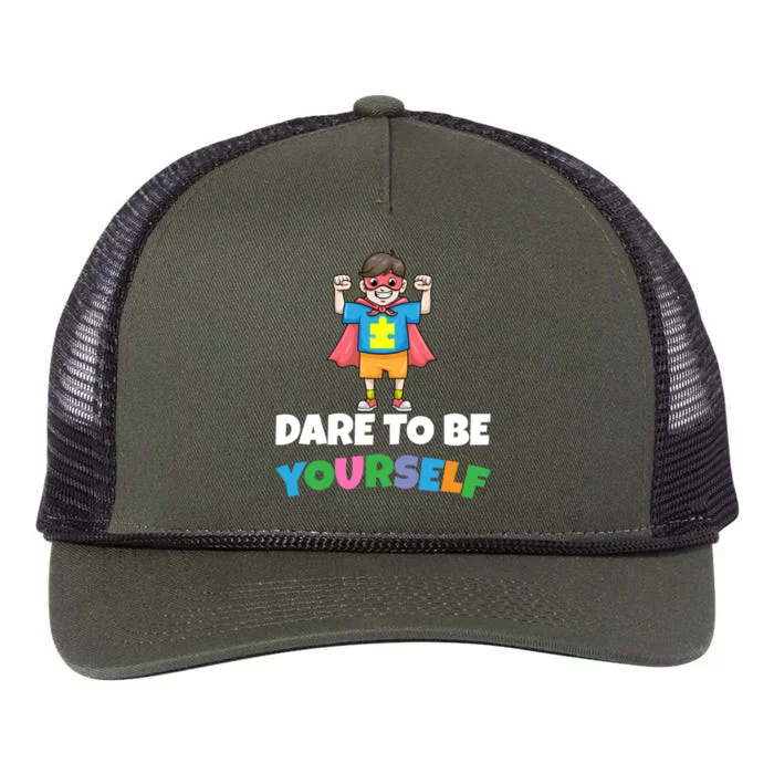 Dare To Be Yourself Autism Support Autistic Son Gift Retro Rope Trucker Hat Cap