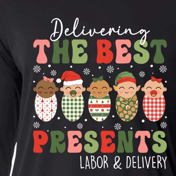 Delivering The Best Presents Labor Delivery Nurse Christmas Cooling Performance Long Sleeve Crew