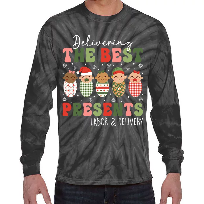 Delivering The Best Presents Labor Delivery Nurse Christmas Tie-Dye Long Sleeve Shirt